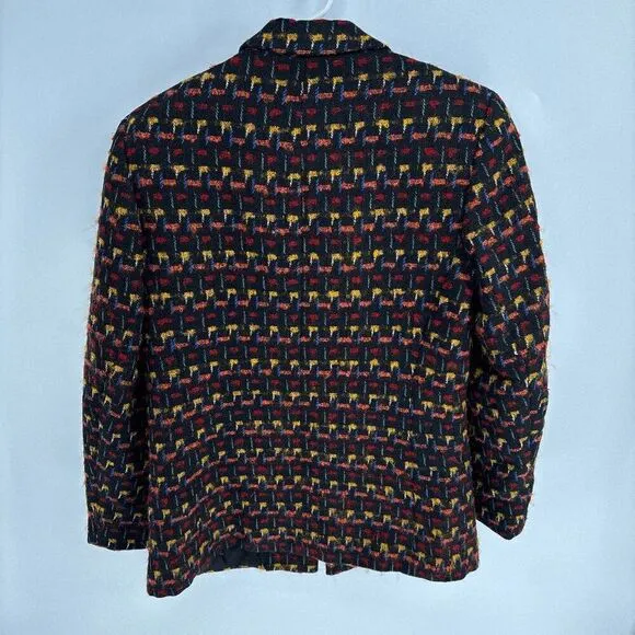 Emil Rutenberg Vintage Womens Wool Rainbow Black Plaid Knit Blazer Medium