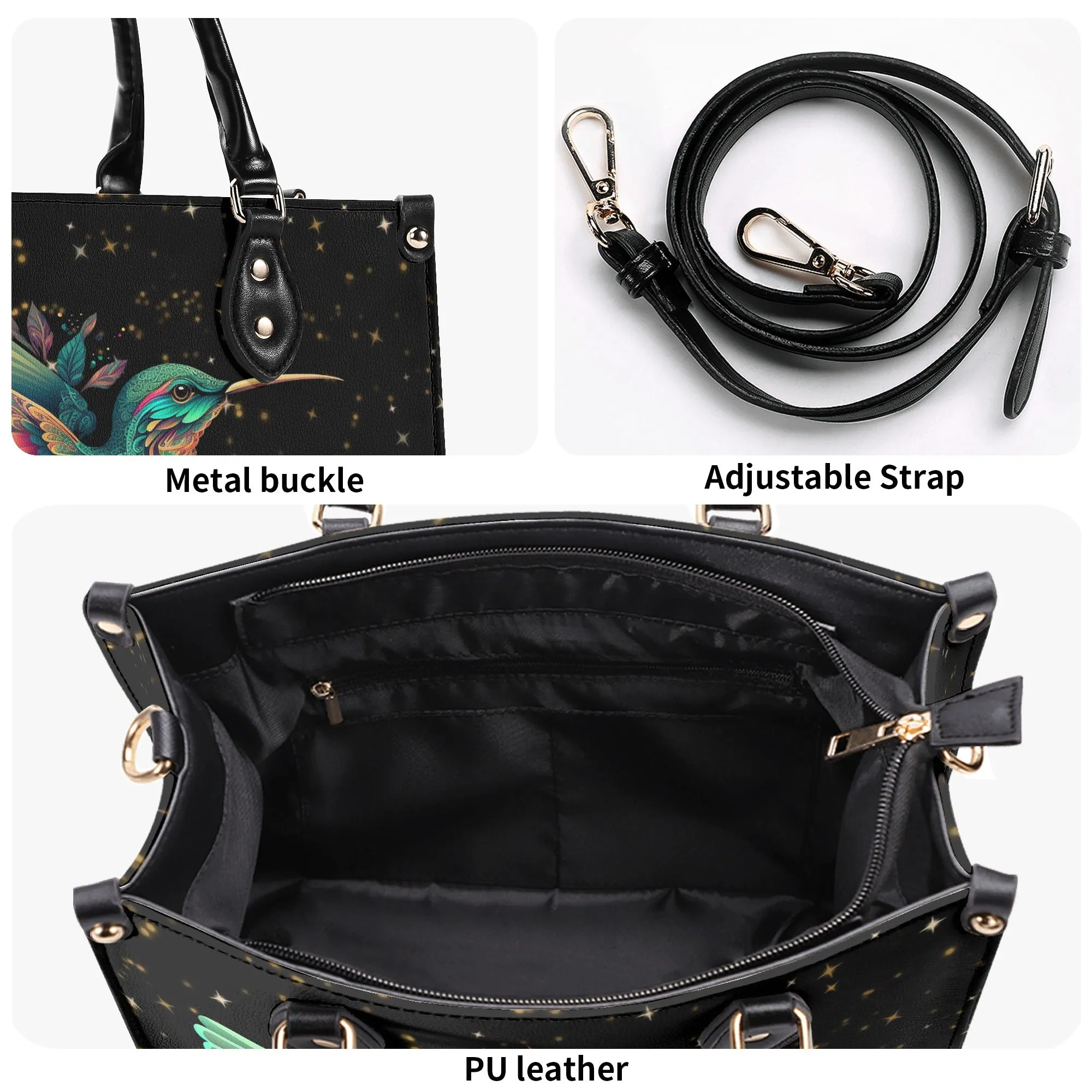 Enchanting Hummingbird Luxury Womens PU Leather Handbag