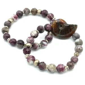 Eudialyte Gemstone & Ammonite Stretch Bracelet MEDIUM