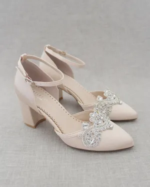 Evening Block Heel with Rhinestones Detail