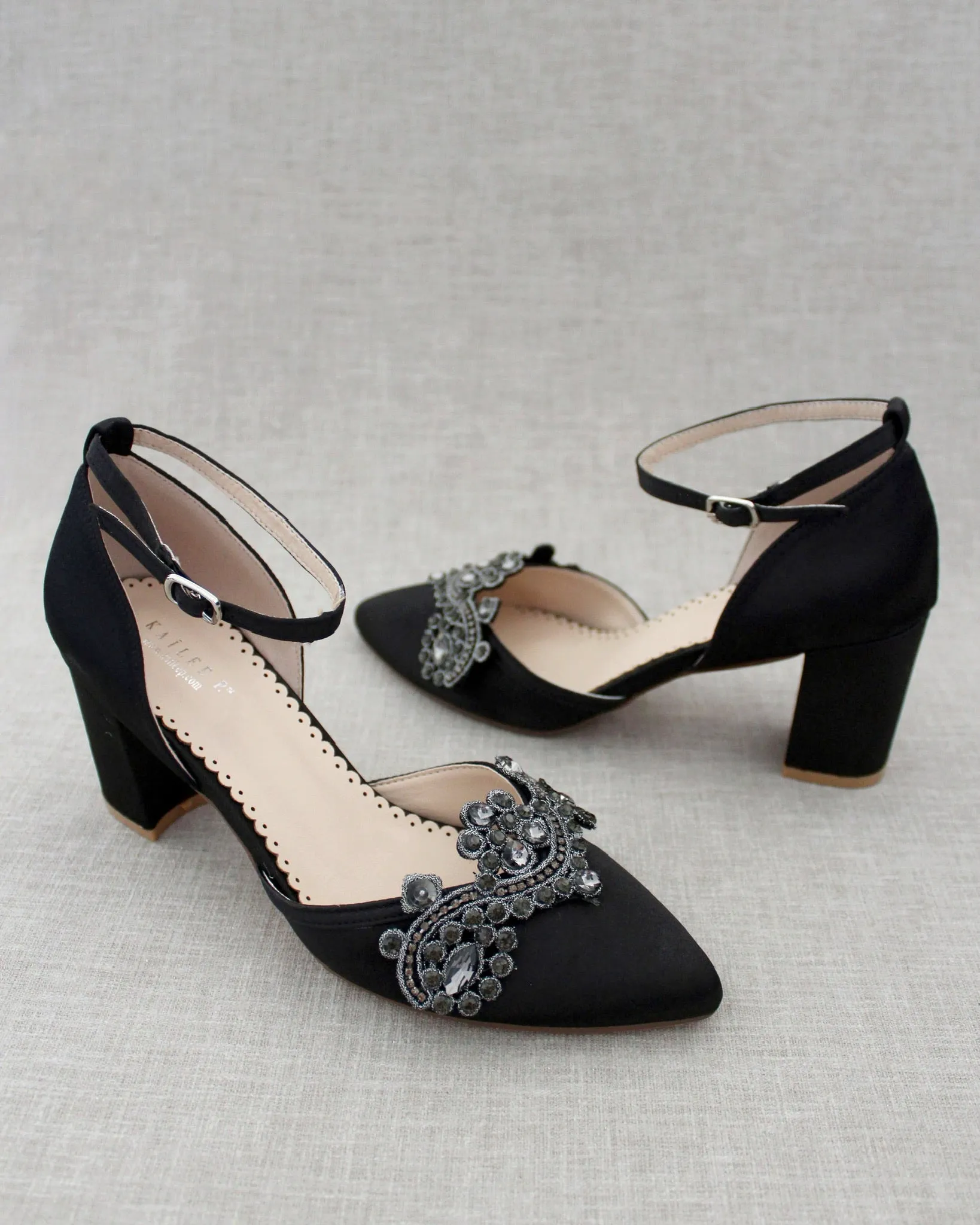 Evening Block Heel with Rhinestones Detail