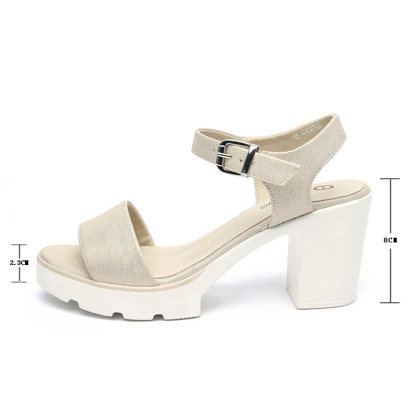 Fashion Ankle Strap High Square Heel Summer Sandals Shoes