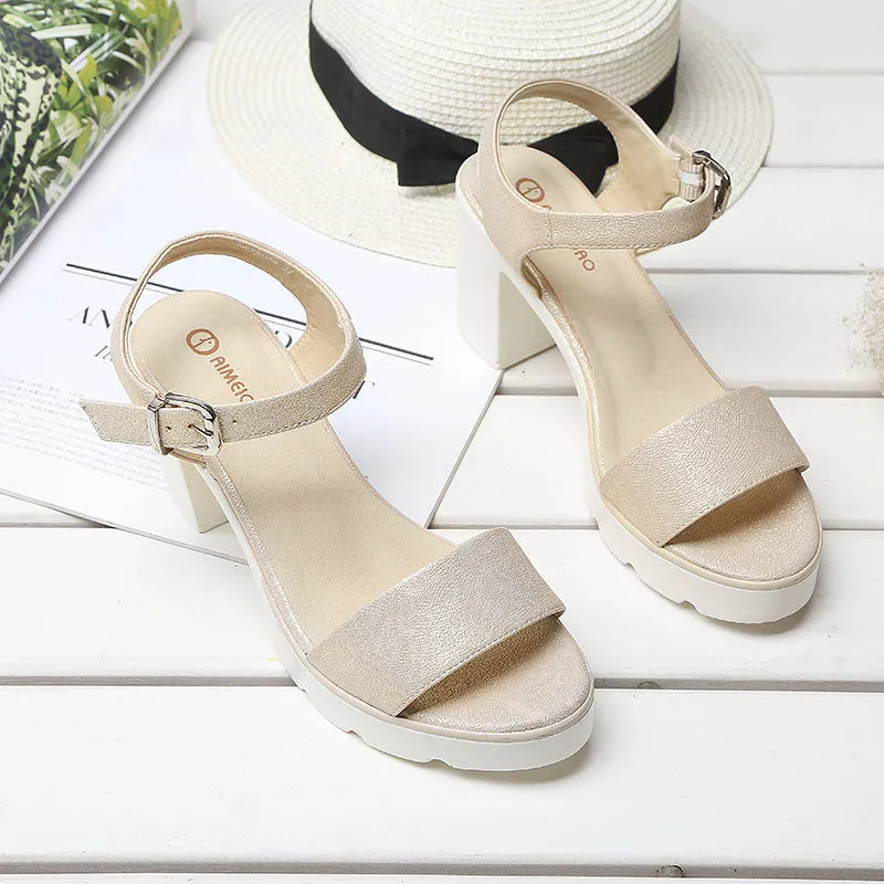 Fashion Ankle Strap High Square Heel Summer Sandals Shoes