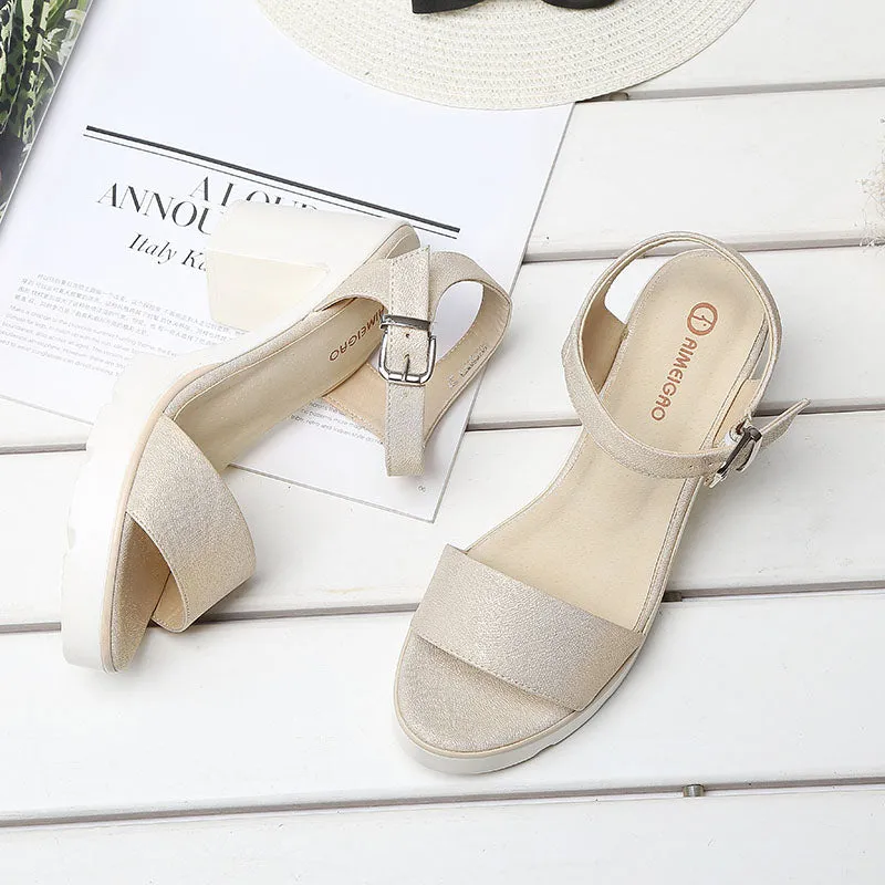 Fashion Ankle Strap High Square Heel Summer Sandals Shoes