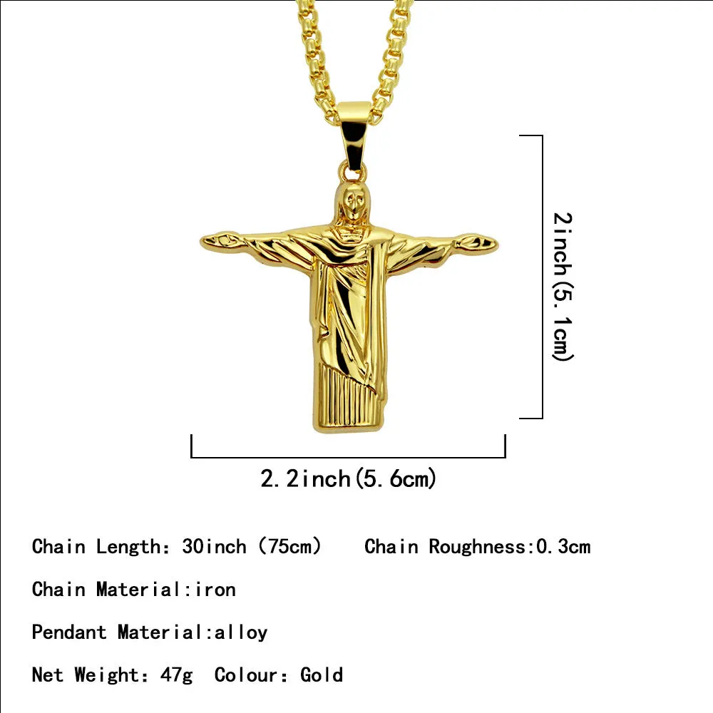 Fashion Hip Hop Necklace Pendant Virgin Mary Goddess Punk Jewelry Gold Plated 30"
