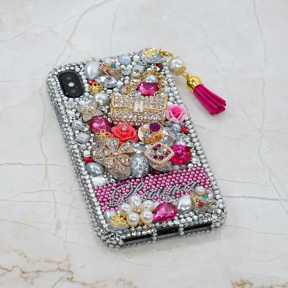 Fashion Purse Personalized Name & Initials Design with Tassel Phone Charm (style PN_1060)