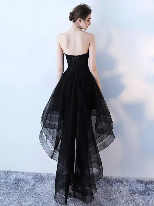 Fashionable High Low Tulle Black Party Dresses, Handmade Lace-up Formal Gowns
