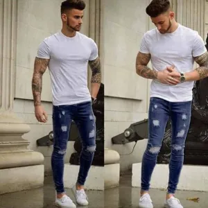Fashionable men's ripped skinny jeans