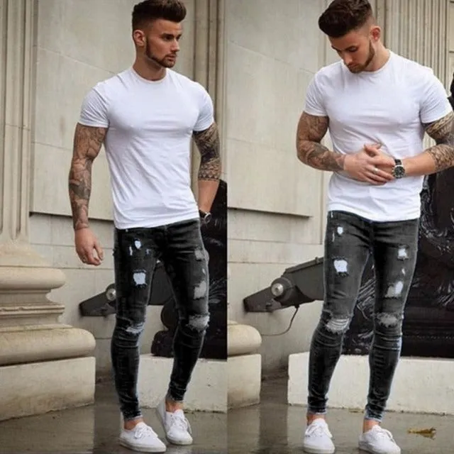 Fashionable men's ripped skinny jeans