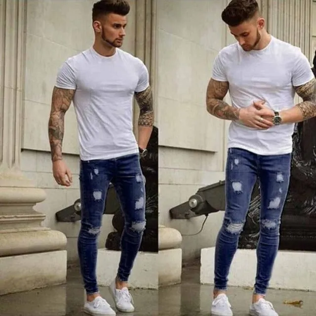 Fashionable men's ripped skinny jeans