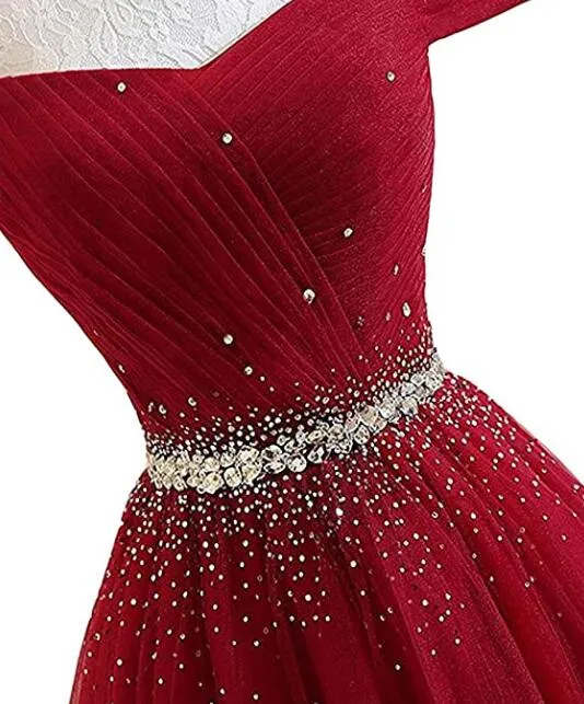 Fashionable Royal Blue Tulle Beaded Off Shoulder Prom Dress, Long Party Dress