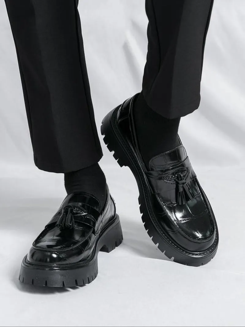 Fashionable Tassel Decor Dress Shoes – Comfortable Casual Platform Loafers for Daily Wear & Business Style