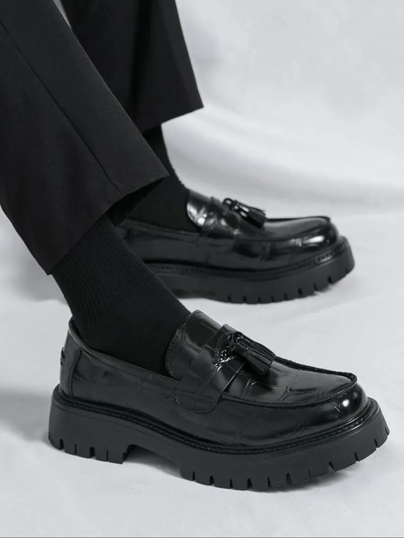 Fashionable Tassel Decor Dress Shoes – Comfortable Casual Platform Loafers for Daily Wear & Business Style