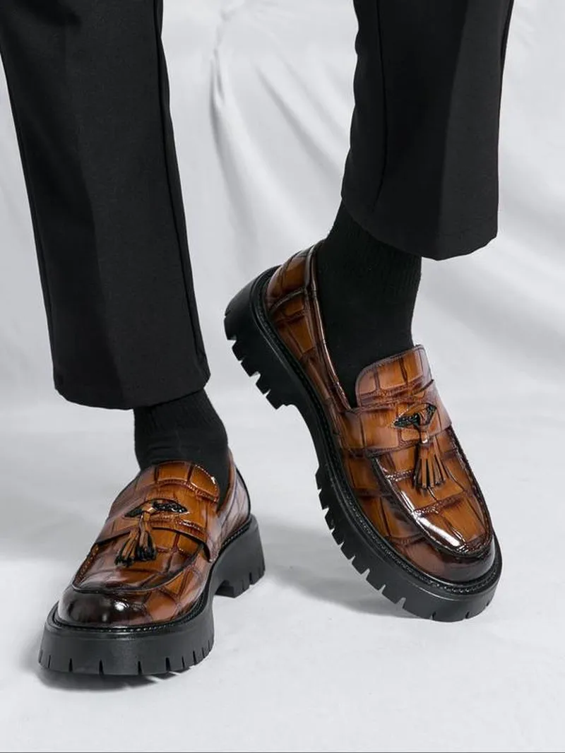 Fashionable Tassel Decor Dress Shoes – Comfortable Casual Platform Loafers for Daily Wear & Business Style