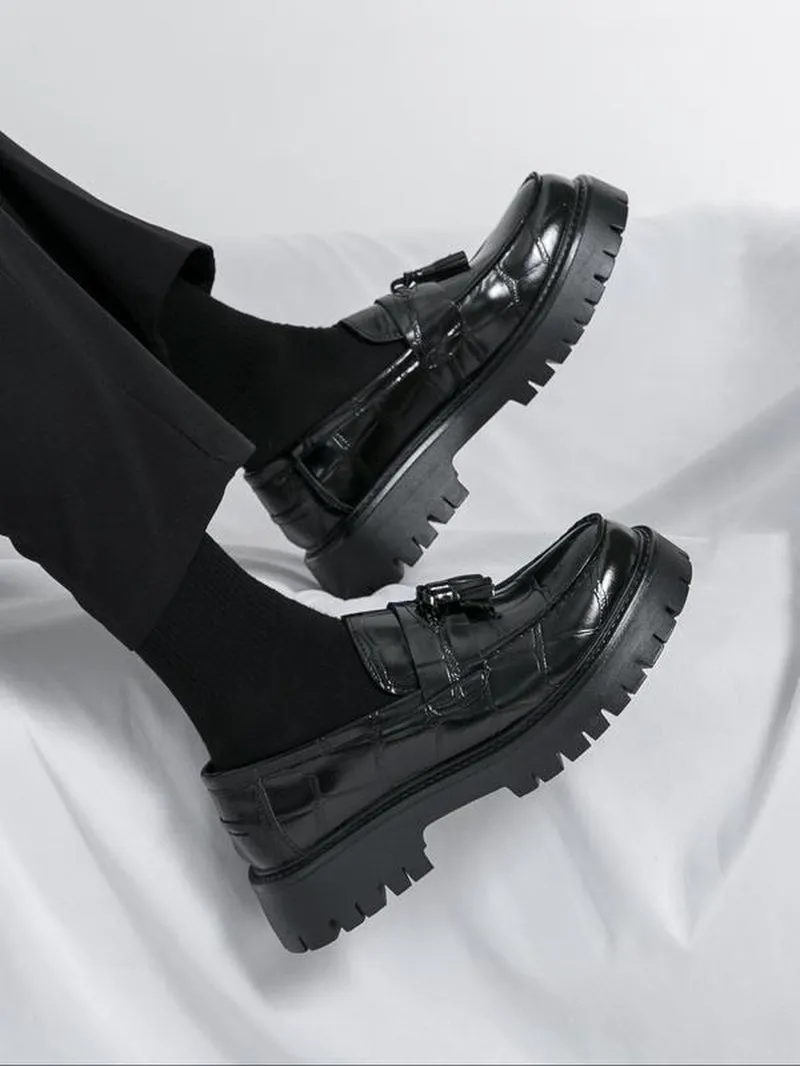 Fashionable Tassel Decor Dress Shoes – Comfortable Casual Platform Loafers for Daily Wear & Business Style