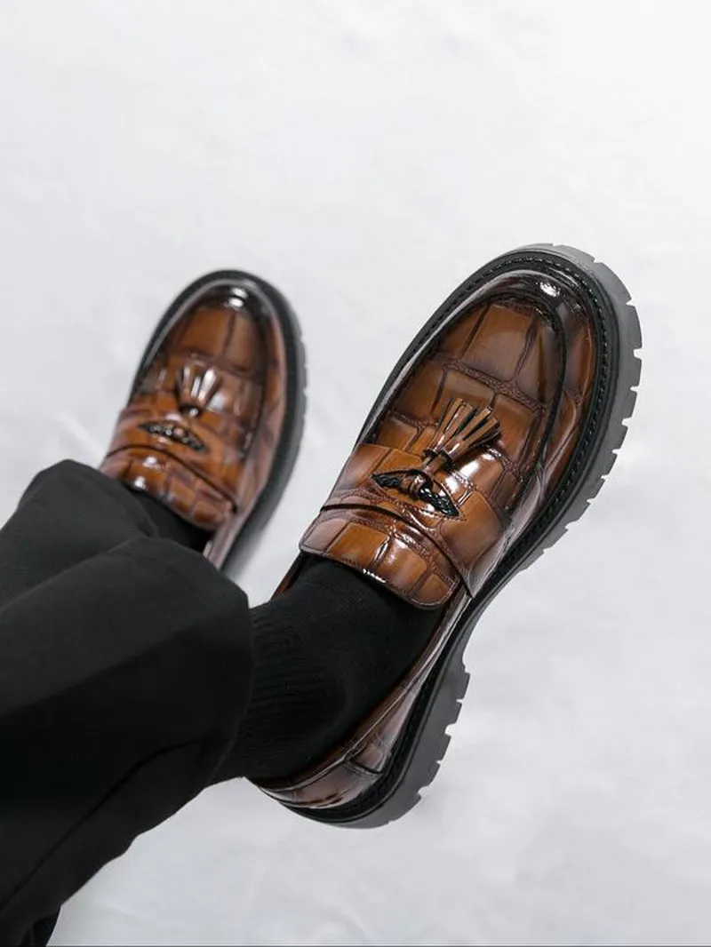 Fashionable Tassel Decor Dress Shoes – Comfortable Casual Platform Loafers for Daily Wear & Business Style