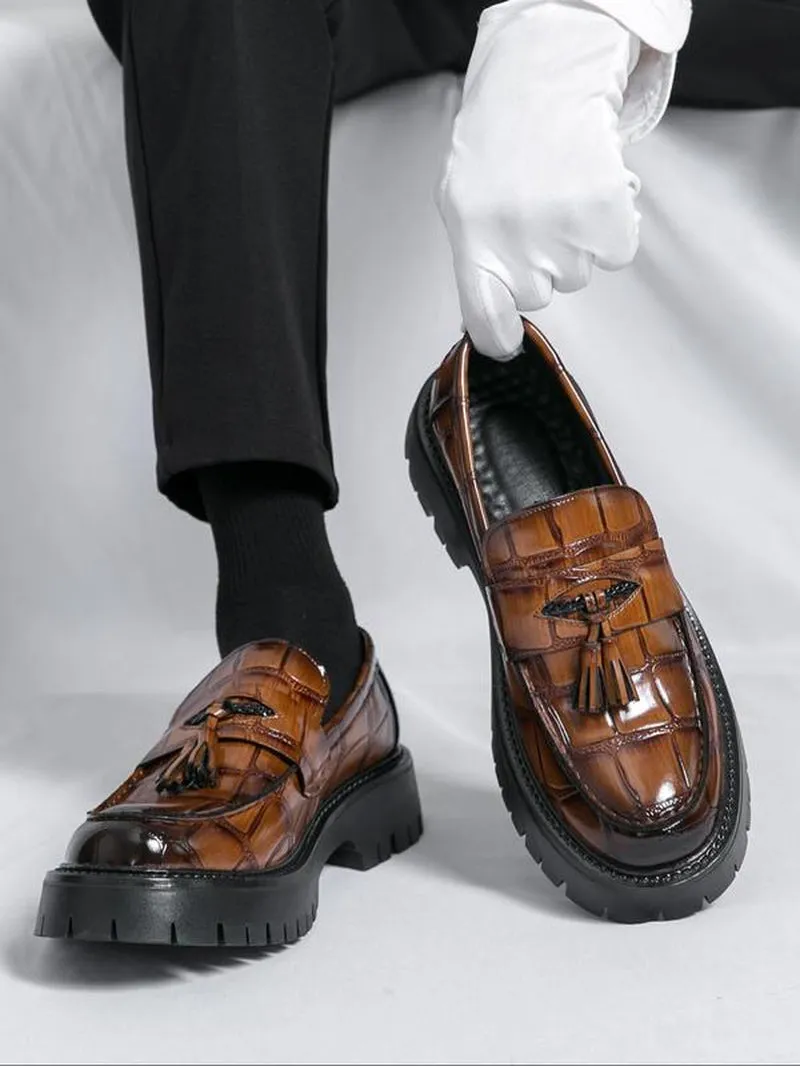 Fashionable Tassel Decor Dress Shoes – Comfortable Casual Platform Loafers for Daily Wear & Business Style