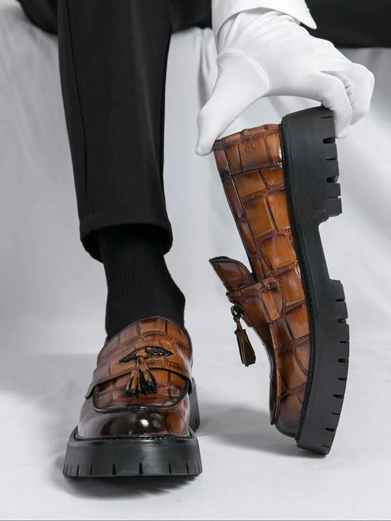 Fashionable Tassel Decor Dress Shoes – Comfortable Casual Platform Loafers for Daily Wear & Business Style
