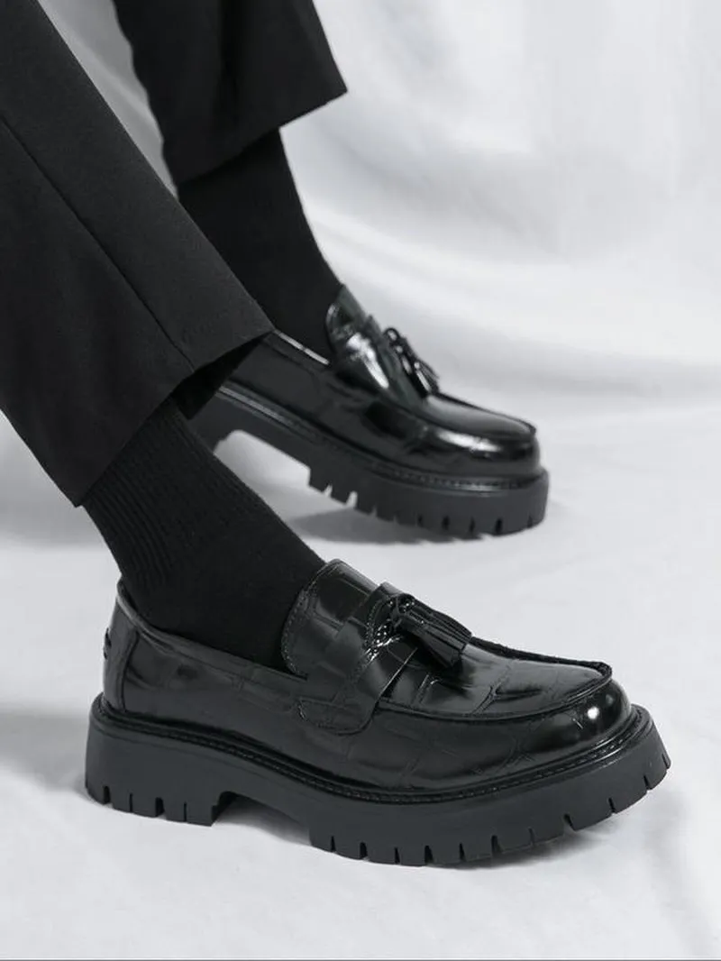 Fashionable Tassel Decor Dress Shoes – Comfortable Casual Platform Loafers for Daily Wear & Business Style