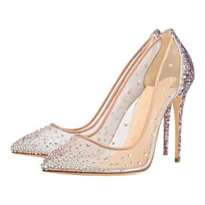 Fashionable wedding shoes with a height of 12cm and a mesh cloth with a colorful sparkling water drill combined with
