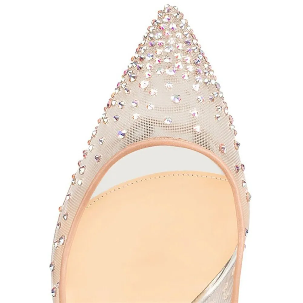 Fashionable wedding shoes with a height of 12cm and a mesh cloth with a colorful sparkling water drill combined with