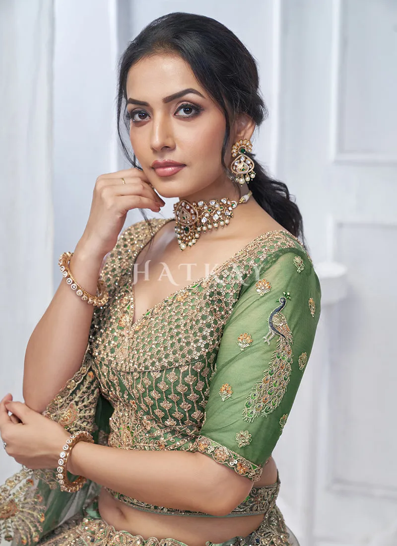 Fern Green Multi Embroidery Bridal Lehenga Choli