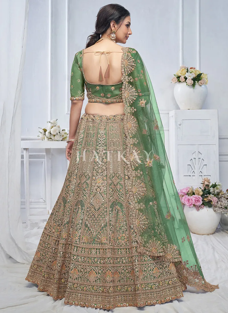 Fern Green Multi Embroidery Bridal Lehenga Choli