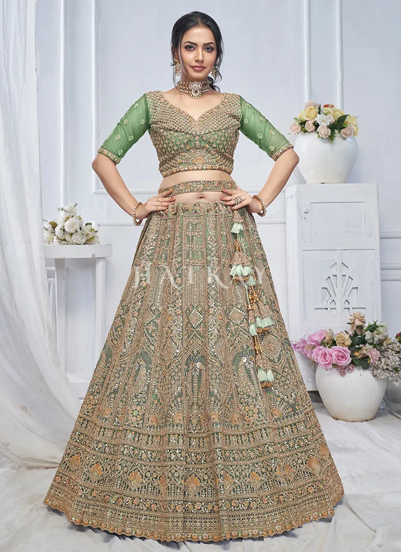 Fern Green Multi Embroidery Bridal Lehenga Choli