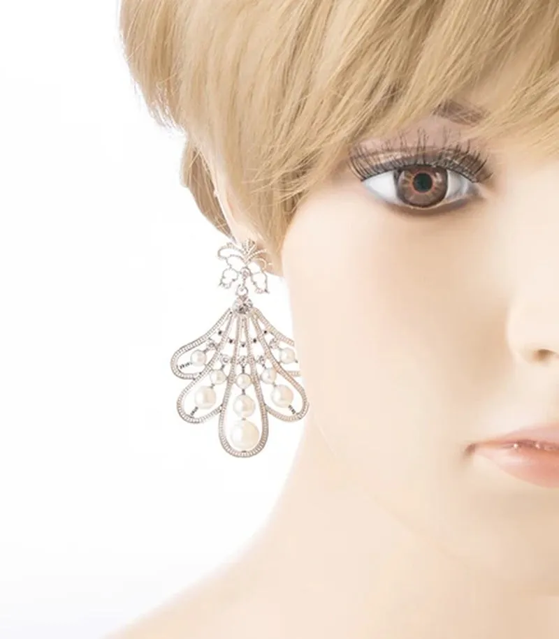 Flare Pearl Crystal Fashion Vintage Earrings Silver