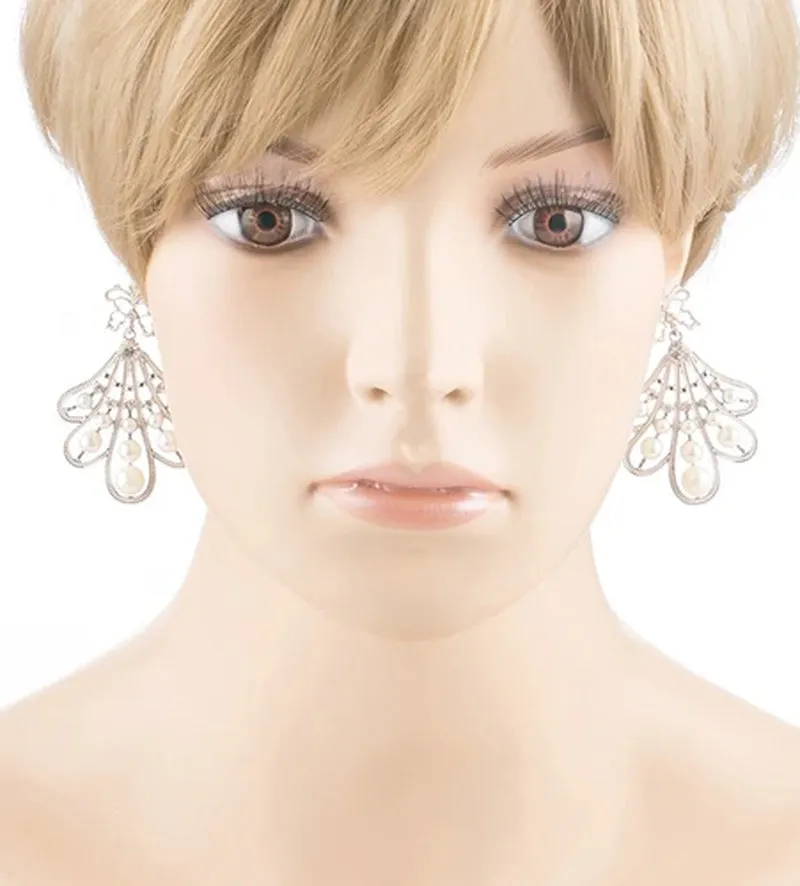 Flare Pearl Crystal Fashion Vintage Earrings Silver