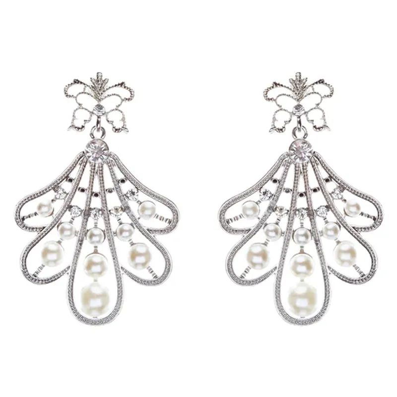 Flare Pearl Crystal Fashion Vintage Earrings Silver