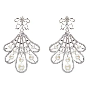 Flare Pearl Crystal Fashion Vintage Earrings Silver