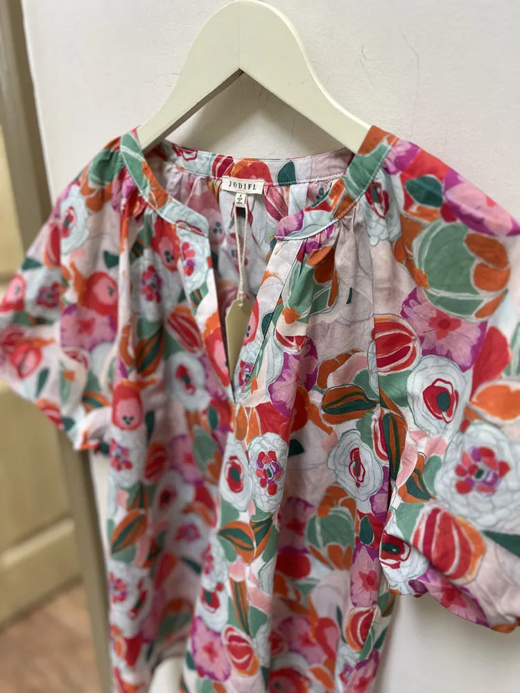 Floral Print Short Balloon Sleeves Top