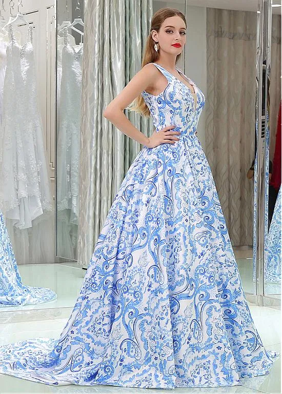 Floral V-neck Formal Dresses