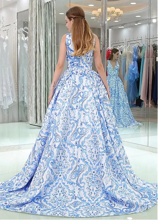 Floral V-neck Formal Dresses