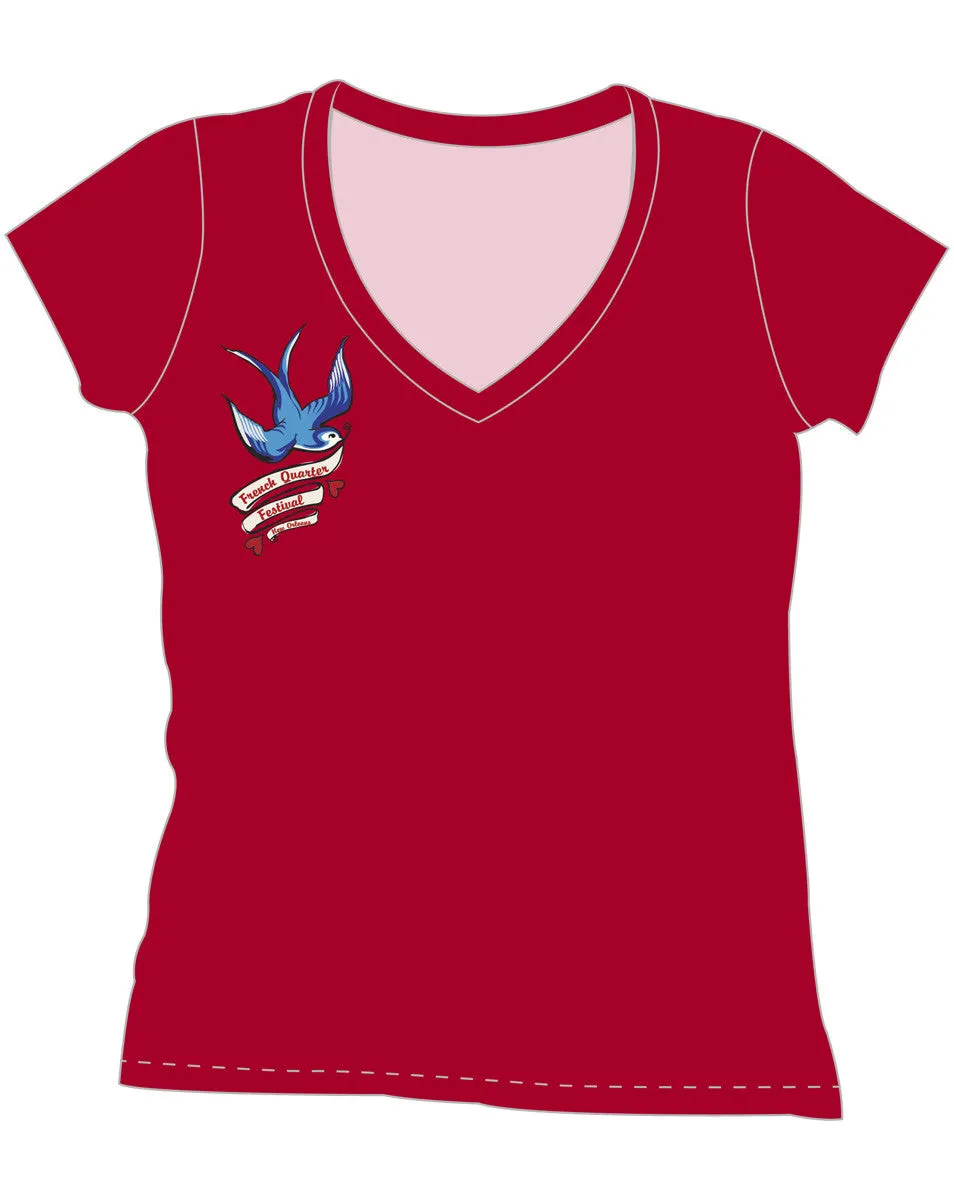 FQF Ladies' Red V-Neck Swallow Shirt