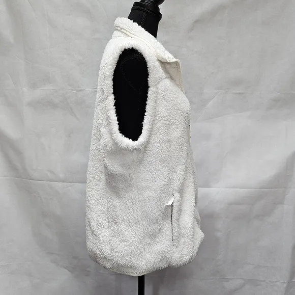 Free Country Sherpa 100% Polyester Faux Fur Zip Up White Sleeveless Vest Sz L