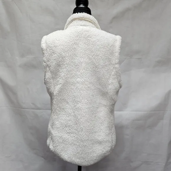 Free Country Sherpa 100% Polyester Faux Fur Zip Up White Sleeveless Vest Sz L
