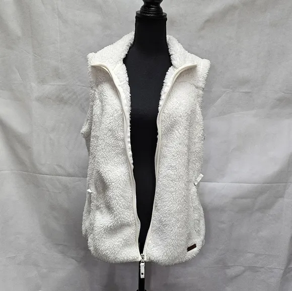 Free Country Sherpa 100% Polyester Faux Fur Zip Up White Sleeveless Vest Sz L