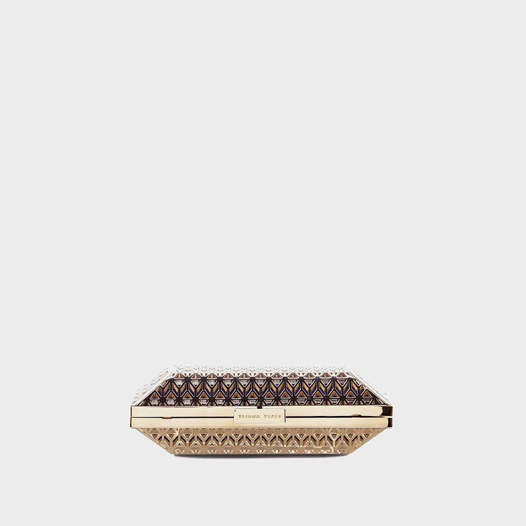 Gaia gold laser cut metal minaudière