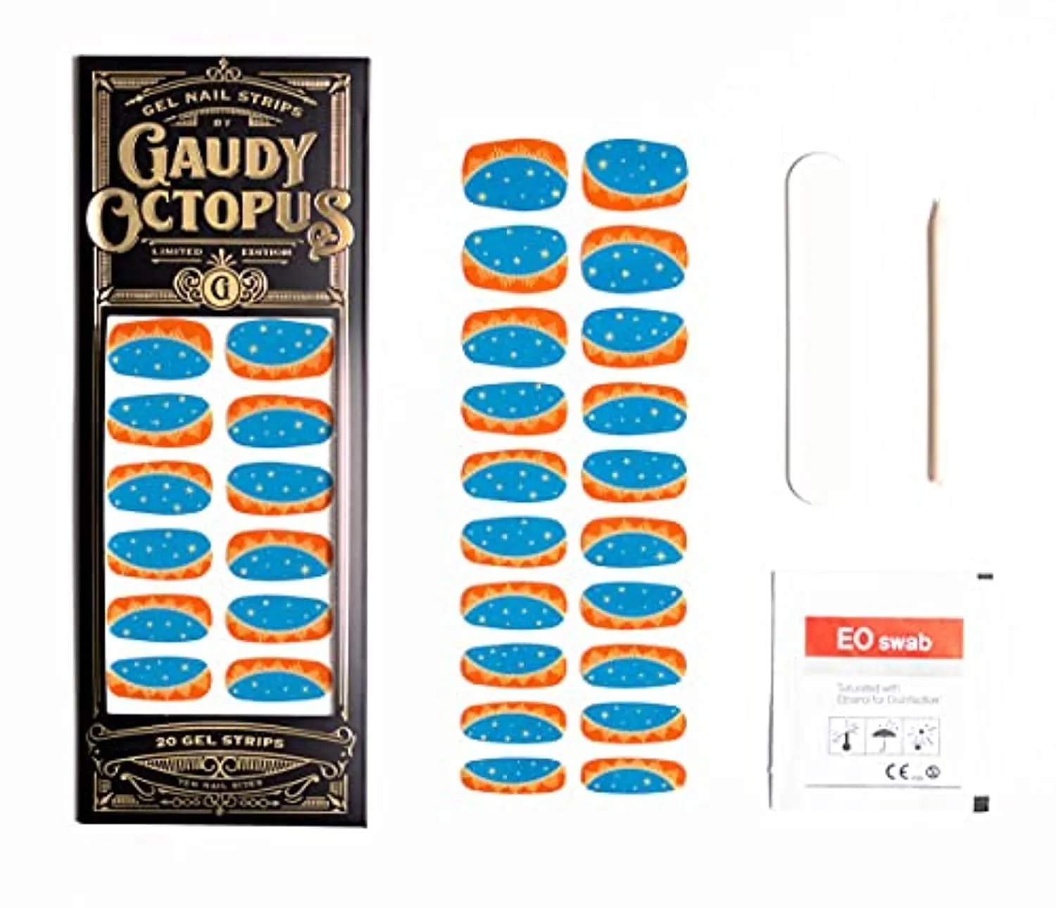 Gaudy Octopus 20 Fingernail Nail Strips with Cuticle Pusher and Nail File, Mary