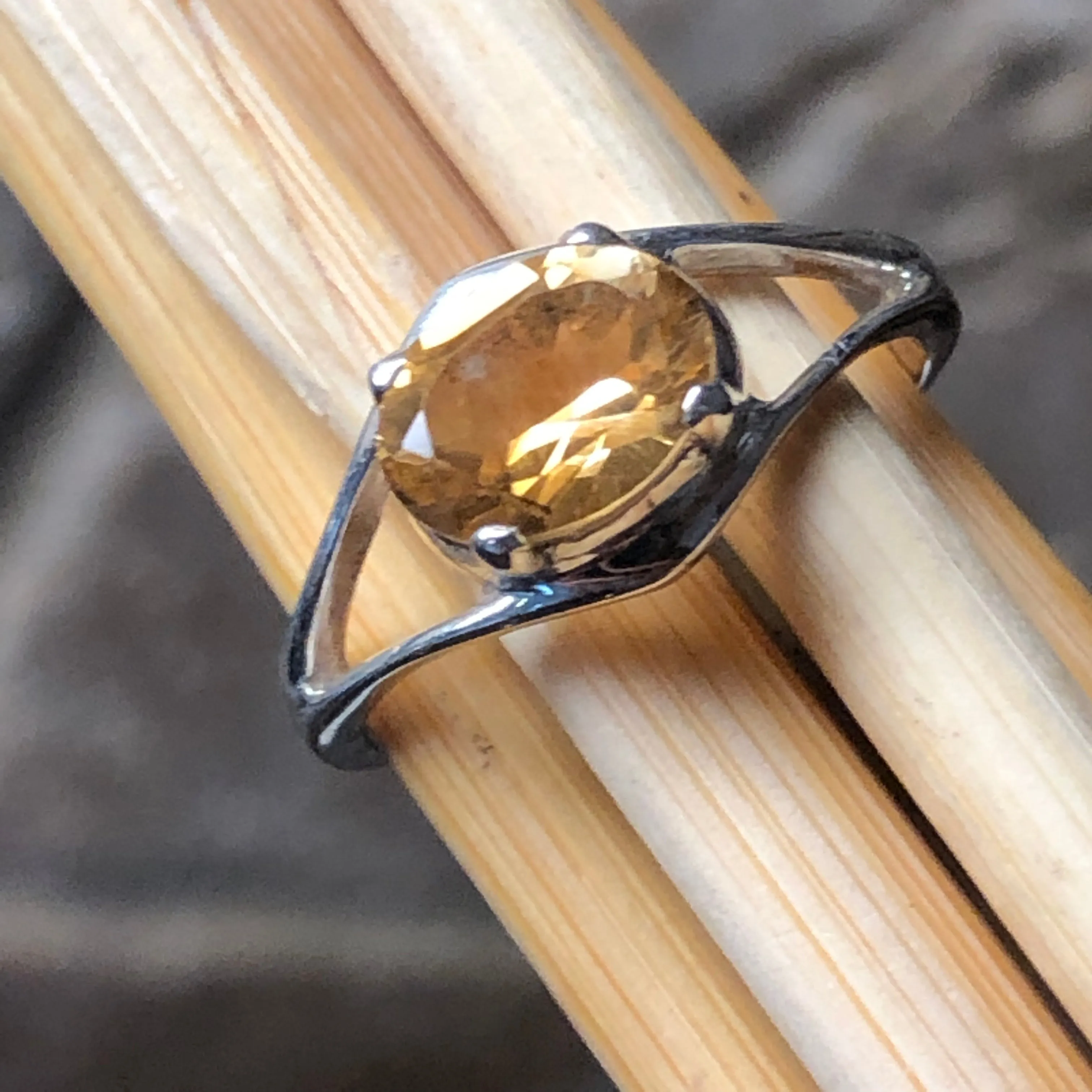 Genuine 1.25ct Golden Citrine 925 Solid Sterling Silver Ring Size 6, 7, 8, 9