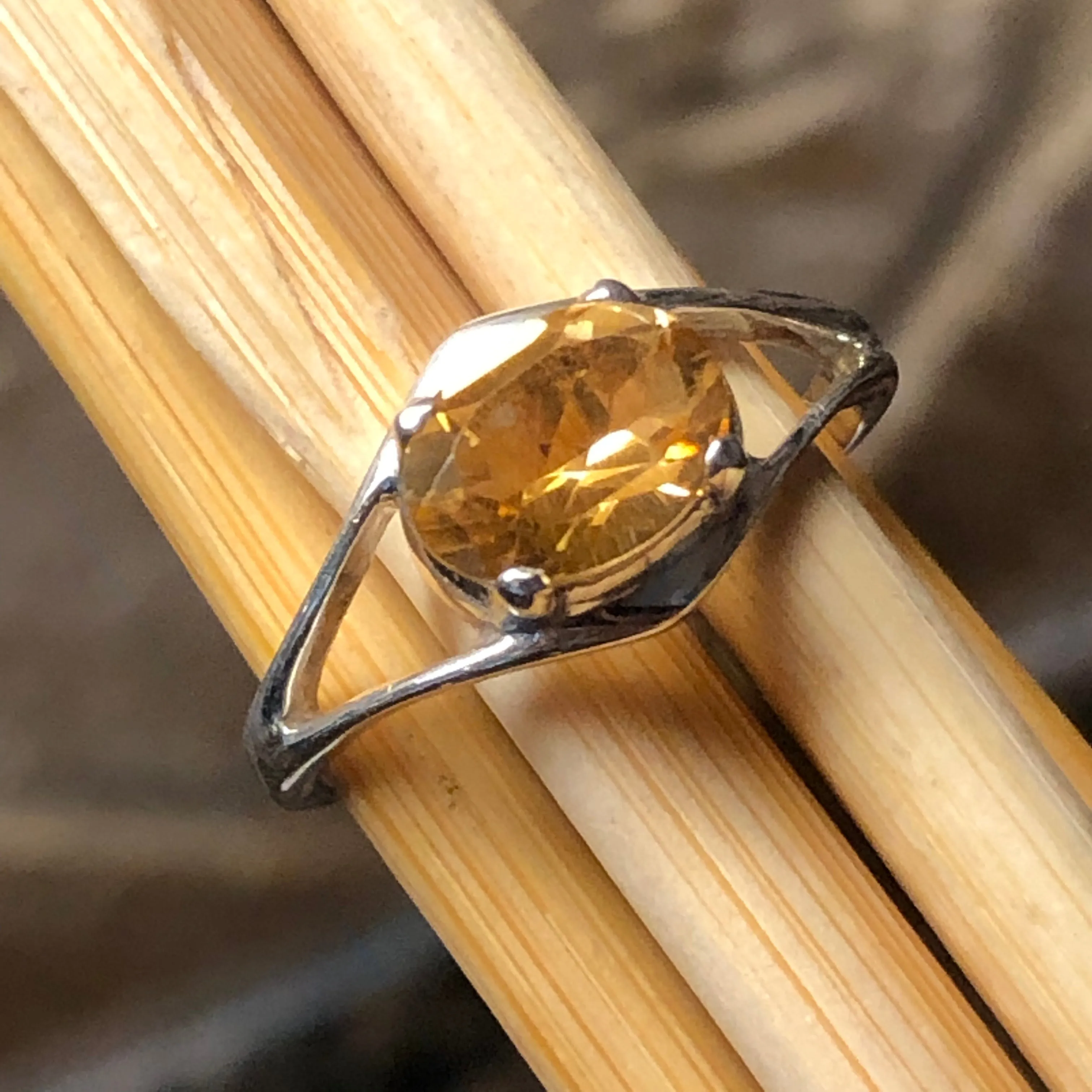 Genuine 1.25ct Golden Citrine 925 Solid Sterling Silver Ring Size 6, 7, 8, 9