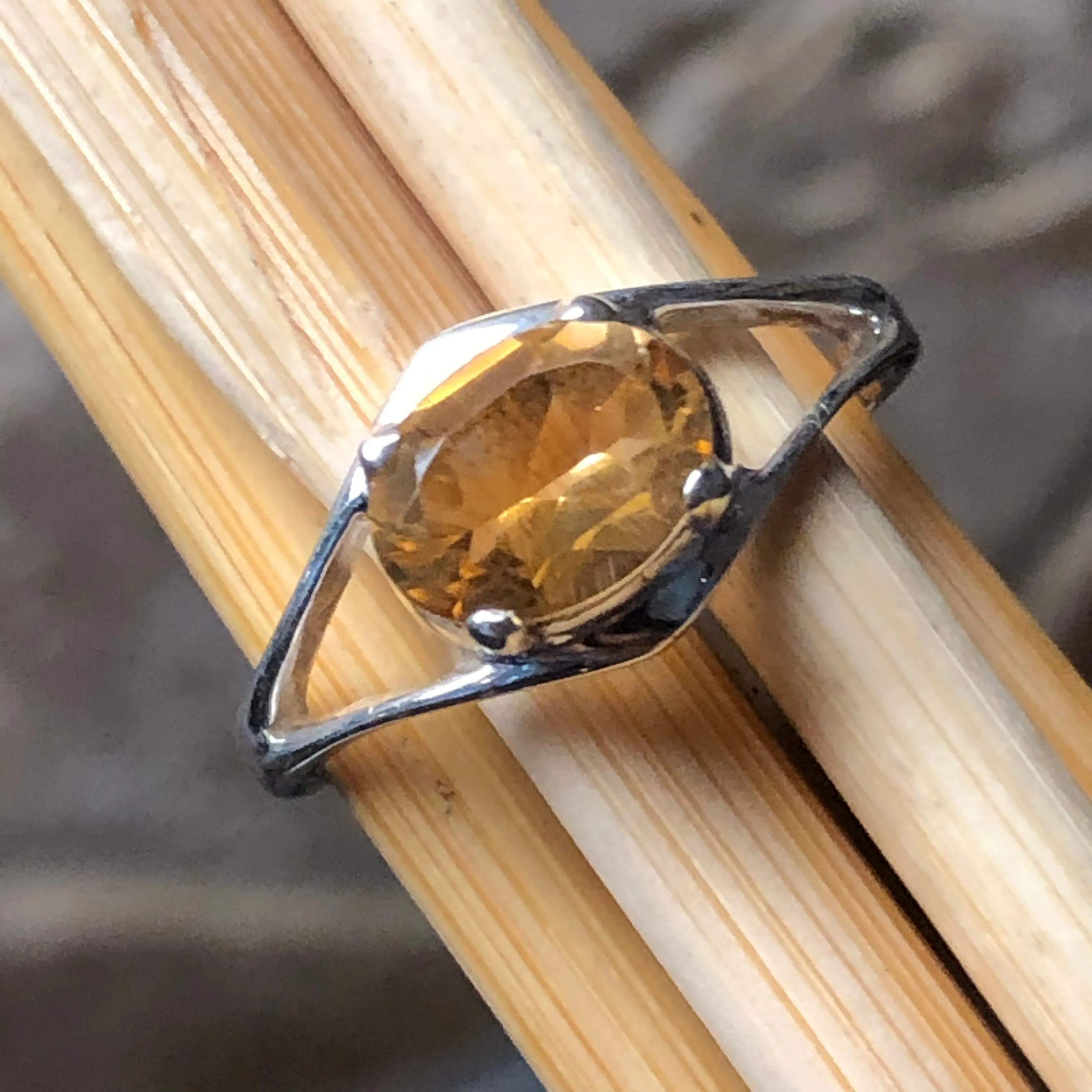 Genuine 1.25ct Golden Citrine 925 Solid Sterling Silver Ring Size 6, 7, 8, 9