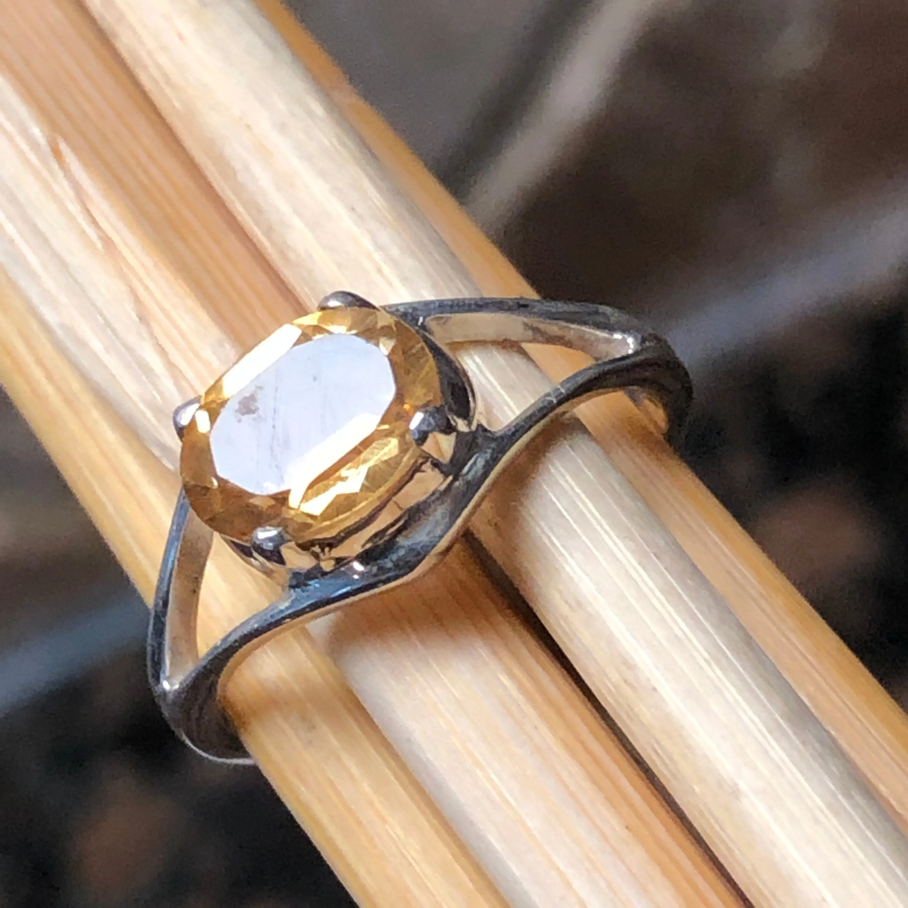 Genuine 1.25ct Golden Citrine 925 Solid Sterling Silver Ring Size 6, 7, 8, 9