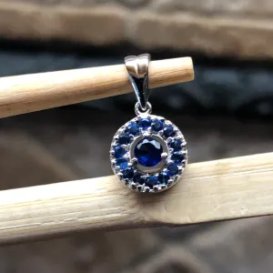 Genuine 1.5ct Blue Sapphire 925 Solid Sterling Silver Pendant 16mm