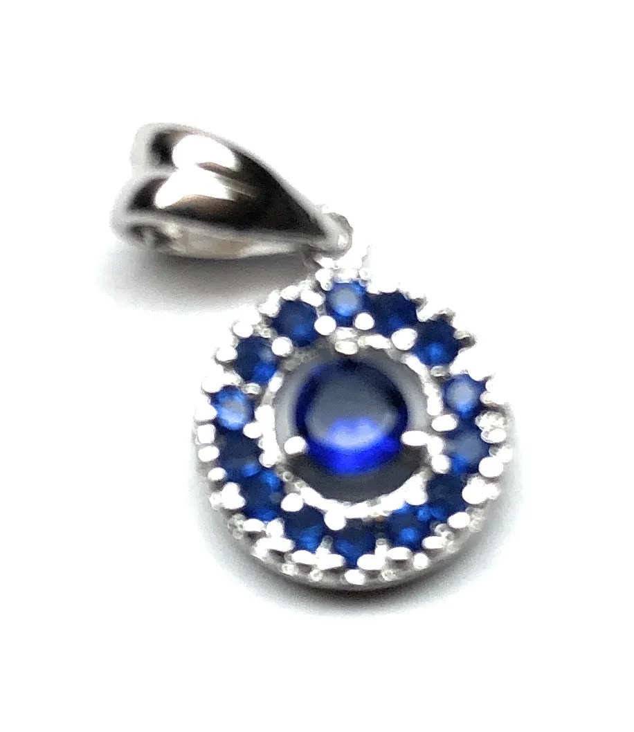 Genuine 1.5ct Blue Sapphire 925 Solid Sterling Silver Pendant 16mm