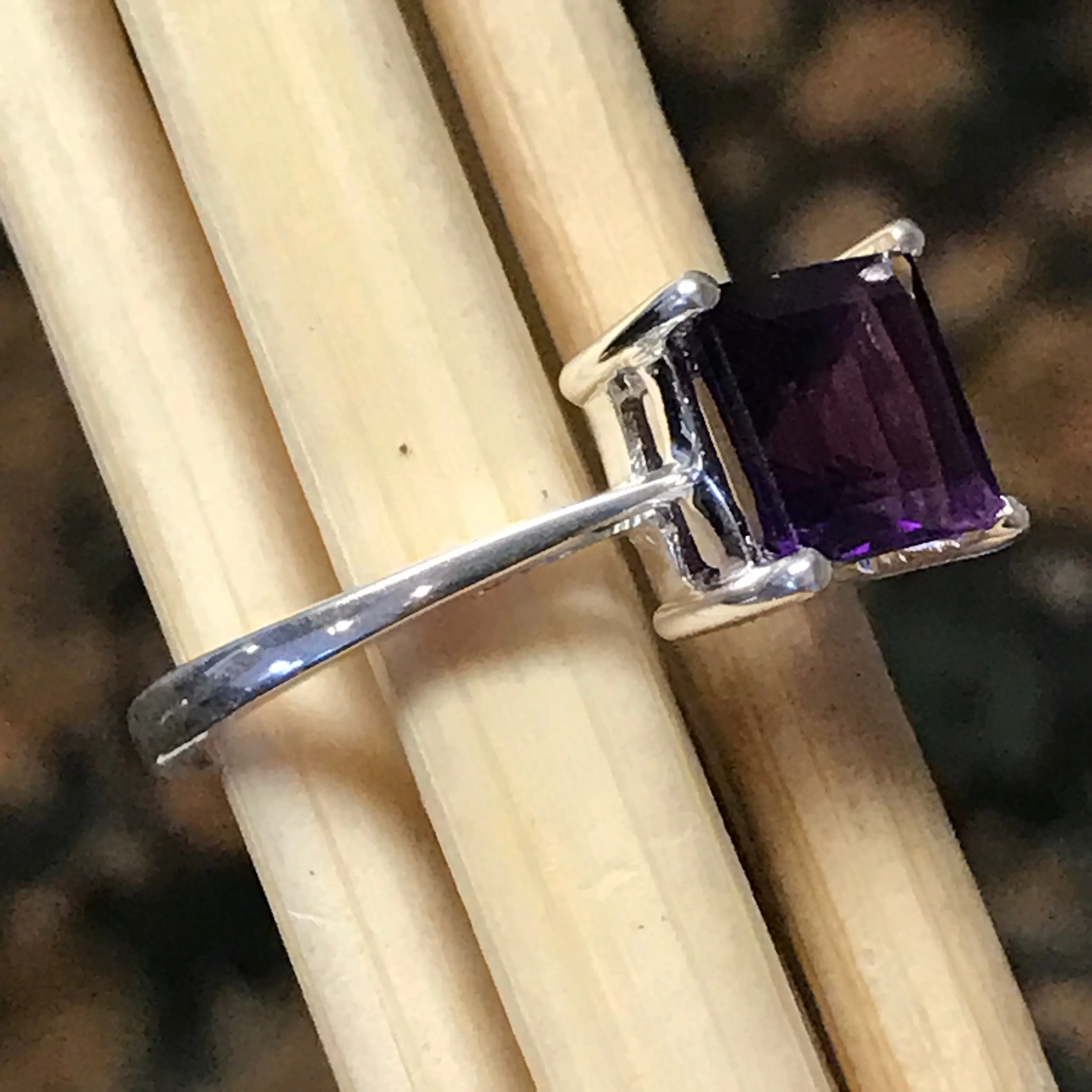 Genuine 1.5ct Purple Amethyst 925 Solid Sterling Silver Engagement Ring Size 6, 7, 8, 9