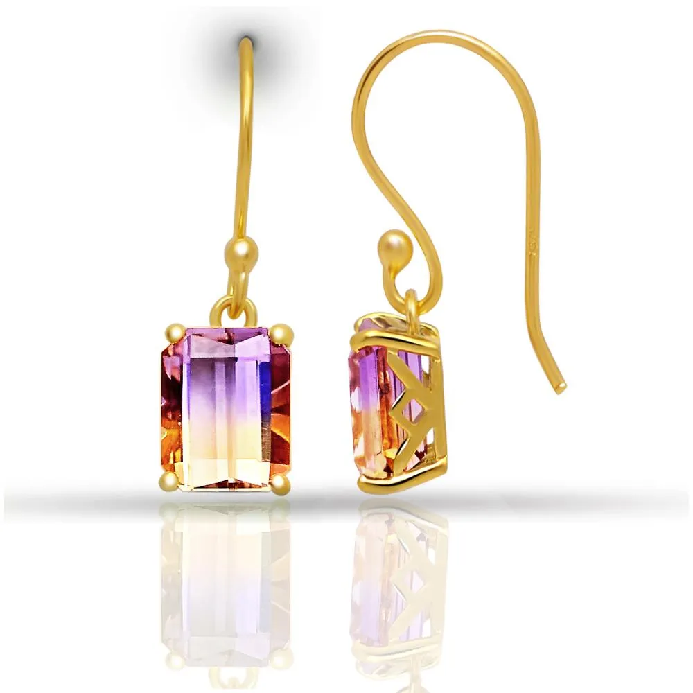 Genuine 2ct Ametrine 14k Gold Over Silver Earrings 25mm