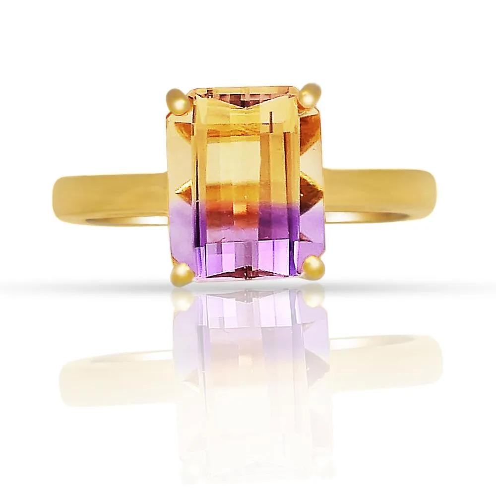 Genuine 2ct Ametrine 14k Gold Over Silver Ring Size 6, 7, 8